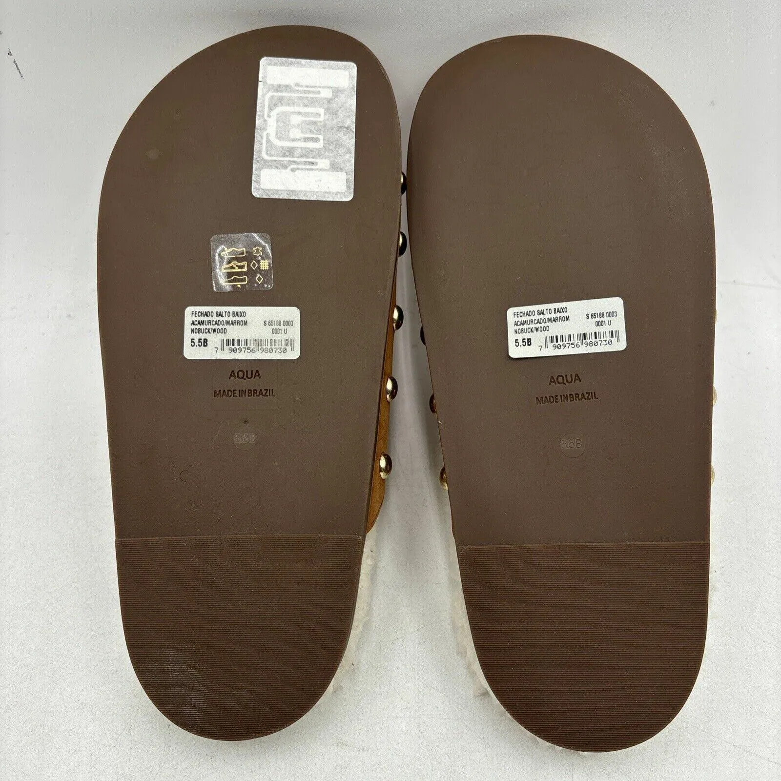 NWB AQUA Brown Nubuck/Faux Fur Lined Round Toe Studded Mule Slippers, Size 5.5B