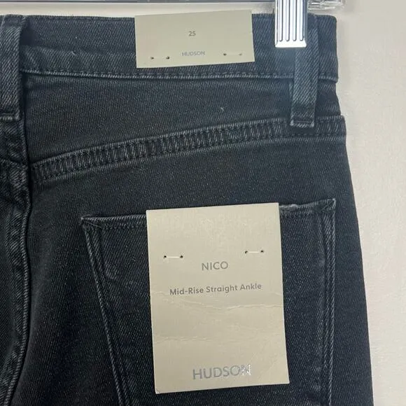 NWT Hudson Nico Mid Rise Straight Ankle Jeans sz 25 Black Ash Destruct Stretch