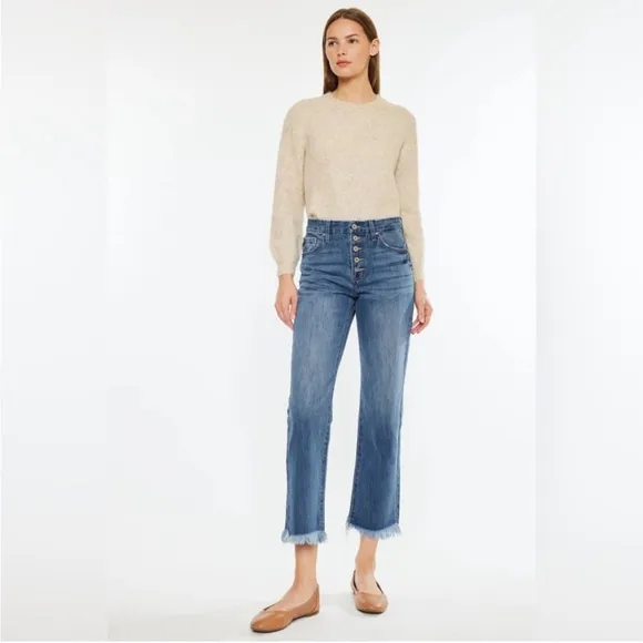 NWT KanCan Taurus High Rise Straight Leg Raw Hem Ankle Jeans Blue size 26