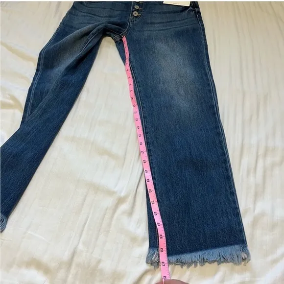 NWT KanCan Taurus High Rise Straight Leg Raw Hem Ankle Jeans Blue size 26