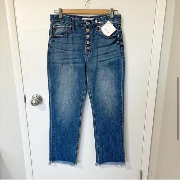 NWT KanCan Taurus High Rise Straight Leg Raw Hem Ankle Jeans Blue size 26