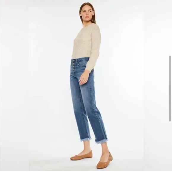 NWT KanCan Taurus High Rise Straight Leg Raw Hem Ankle Jeans Blue size 26