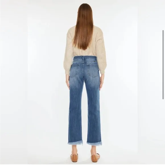 NWT KanCan Taurus High Rise Straight Leg Raw Hem Ankle Jeans Blue size 26