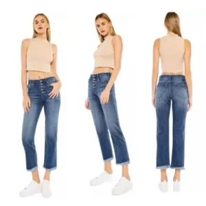NWT KanCan Taurus High Rise Straight Leg Raw Hem Ankle Jeans Blue size 26