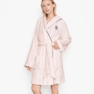 NWT VICTORIA'S SECRET FLEECE ICONIC STRIPE LONG SLEEVE PLUSH HOODIE ROBE XL/XXL