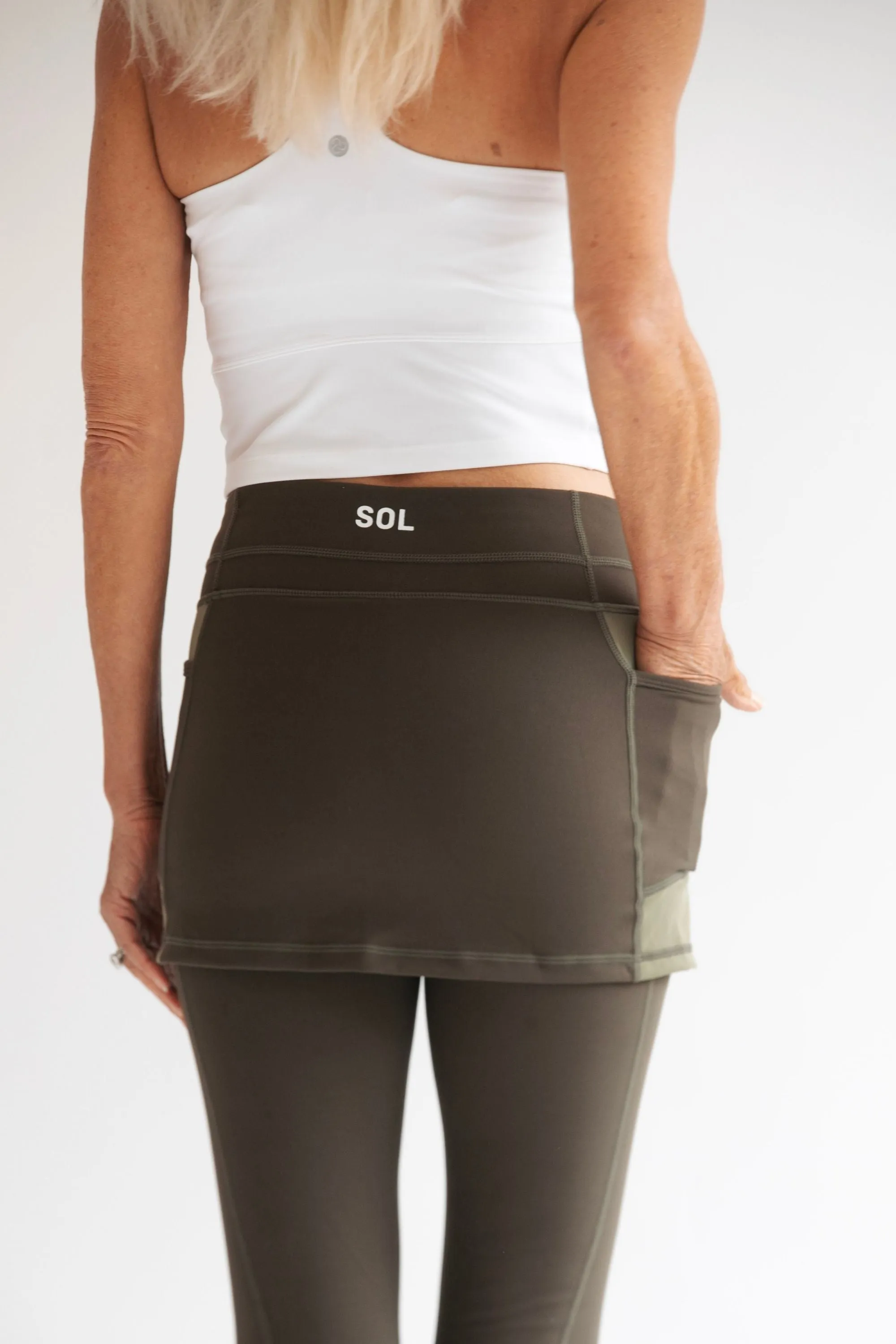 Olive 7/8th's Ankle Length Skirted Leggings with Pockets