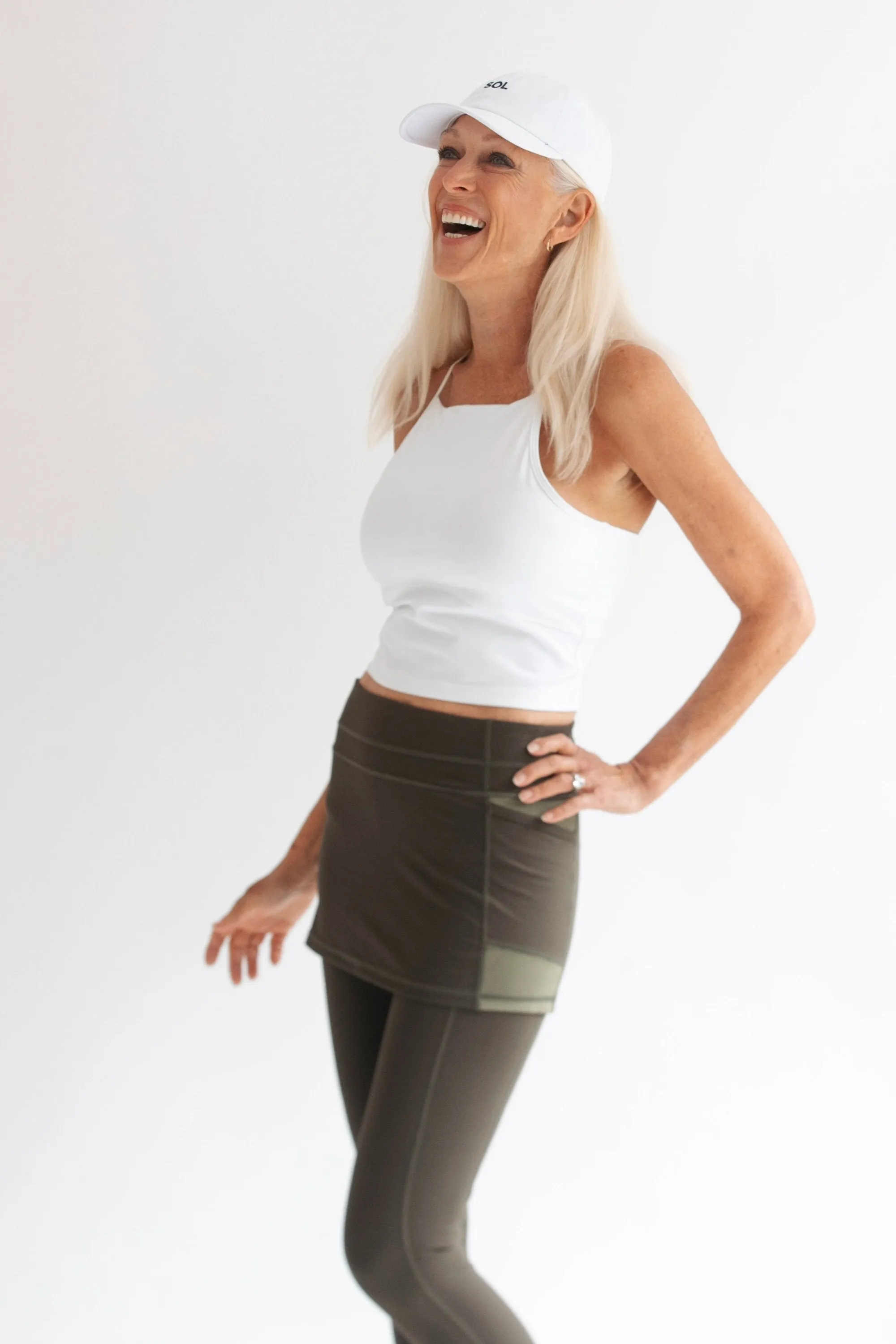 Olive 7/8th's Ankle Length Skirted Leggings with Pockets
