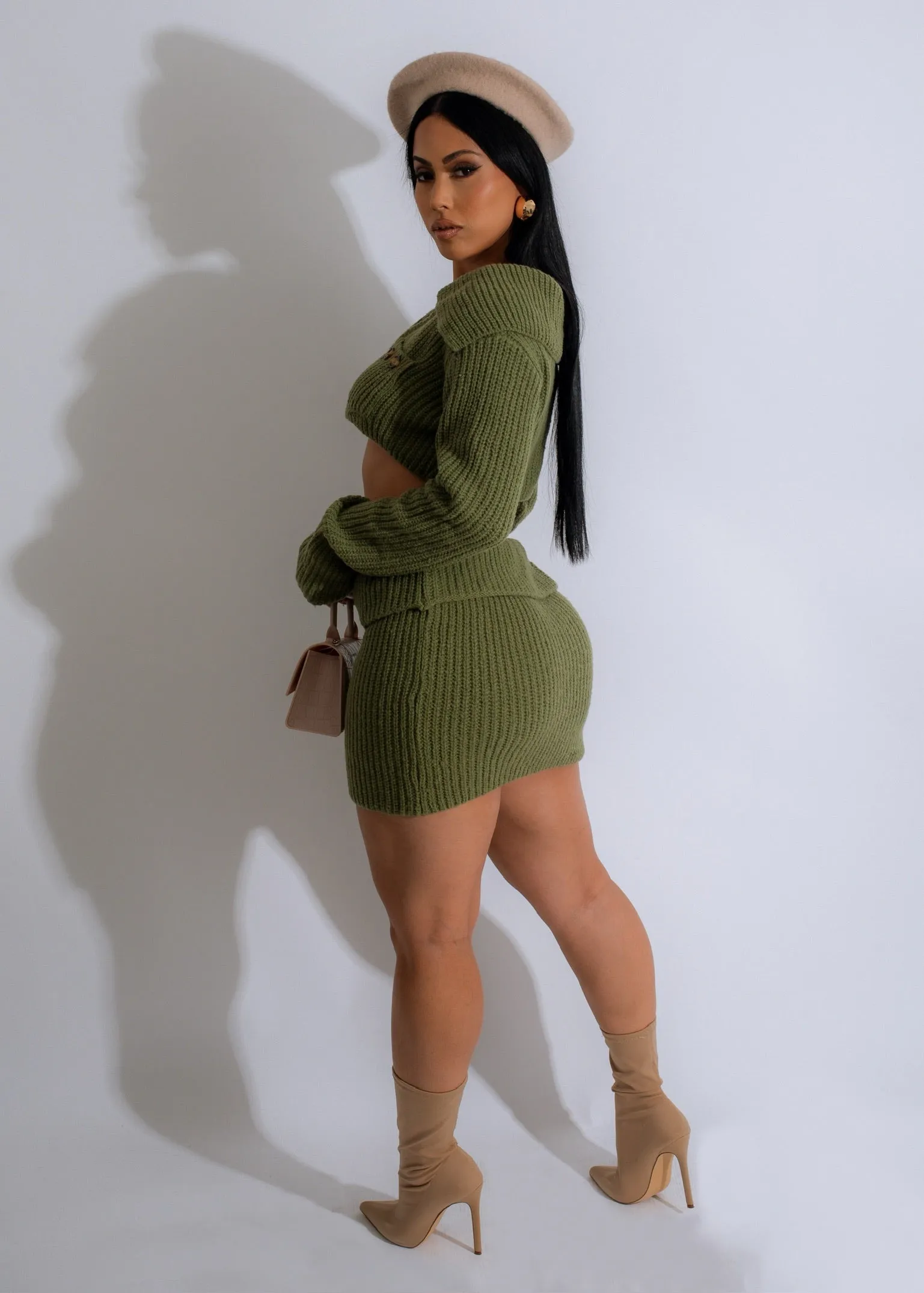 On My Way Knit Skirt Set Green