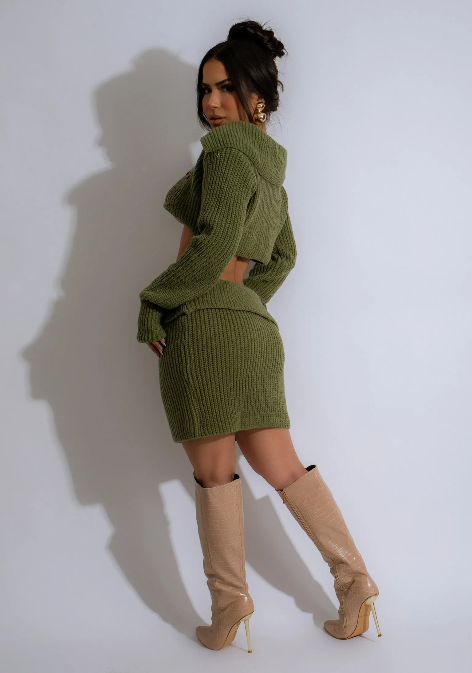 On My Way Knit Skirt Set Green