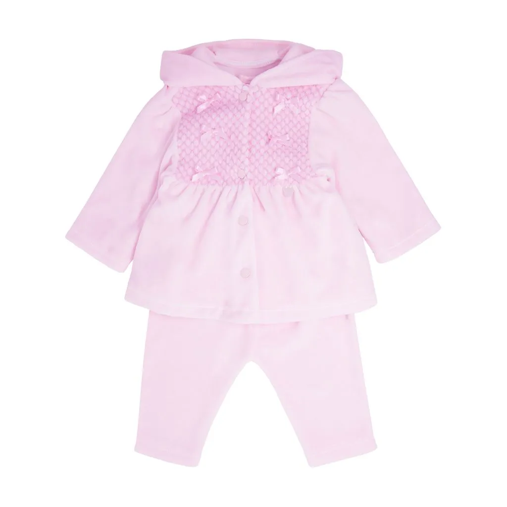 Pale Pink Cotton Velour Hooded Trouser Set