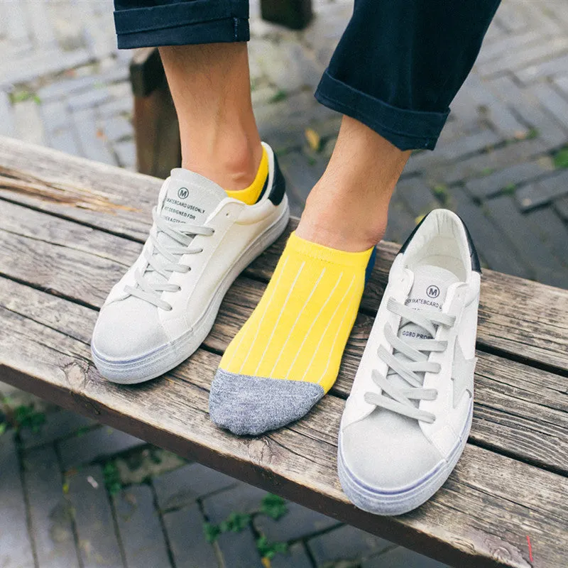Patchwork Solid Striped Cotton Ankle Sock - 5 Pairs