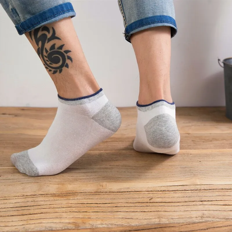 Patchwork Solid Striped Cotton Ankle Sock - 5 Pairs