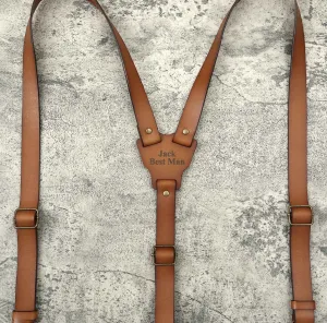 Personalized Men’s Leather Suspenders Groomsmen Suspenders Brown Suspenders Leather Suspenders