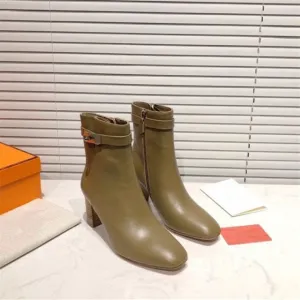 Popular Leather Ankle Boots For Women Black Chunky High Heels