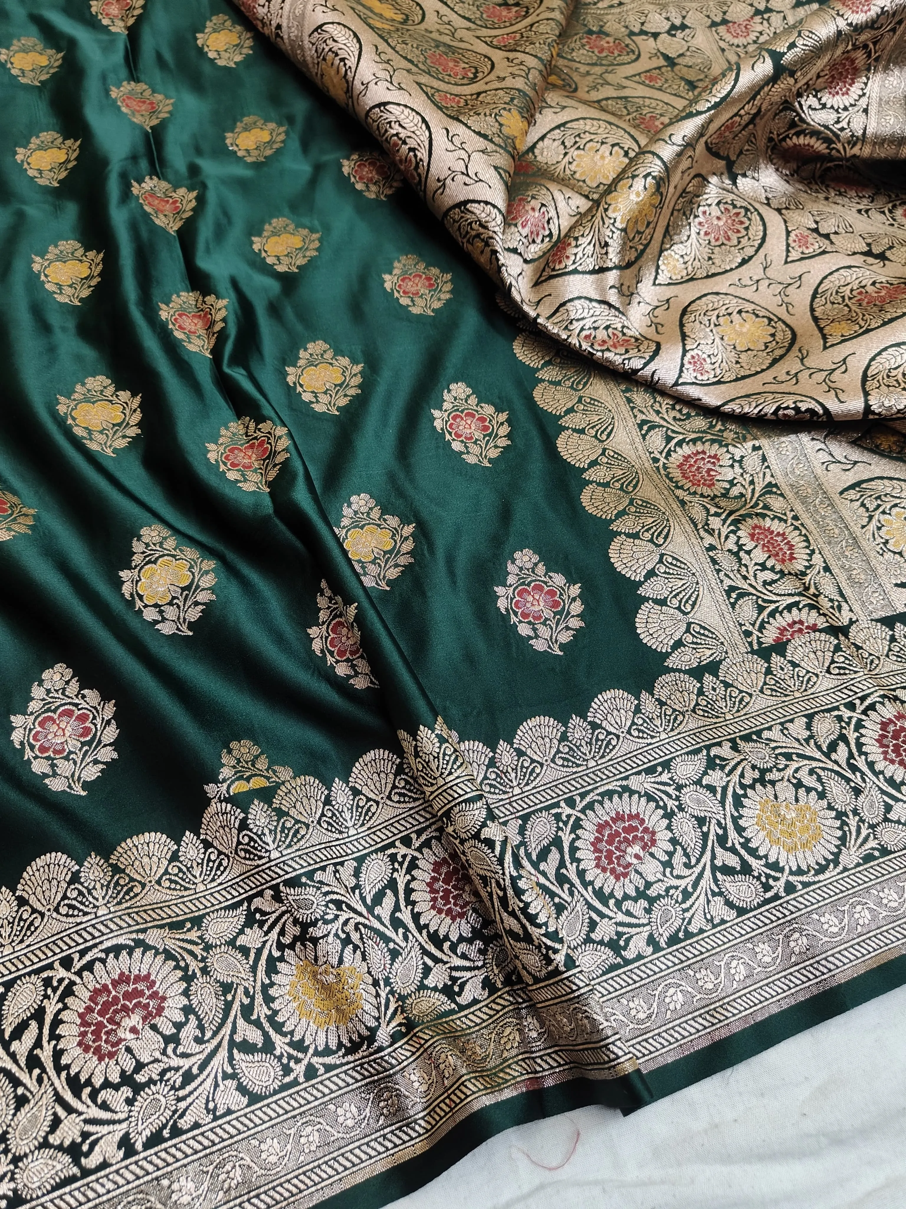 Pure Designer Mashru Silver Zari Satin Silk banarasi zari work  Saree