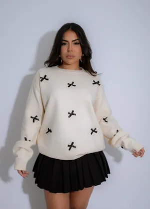 Ribbon Charm Knit Sweater White