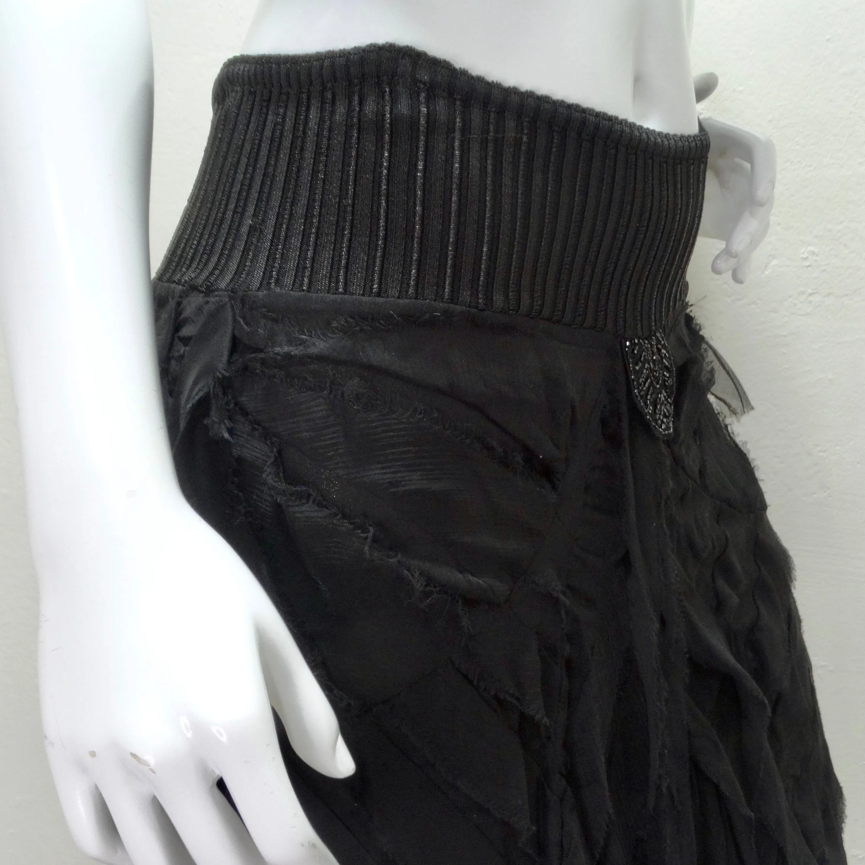 Roberto Cavalli 1990s Black Ruffle Midi Skirt