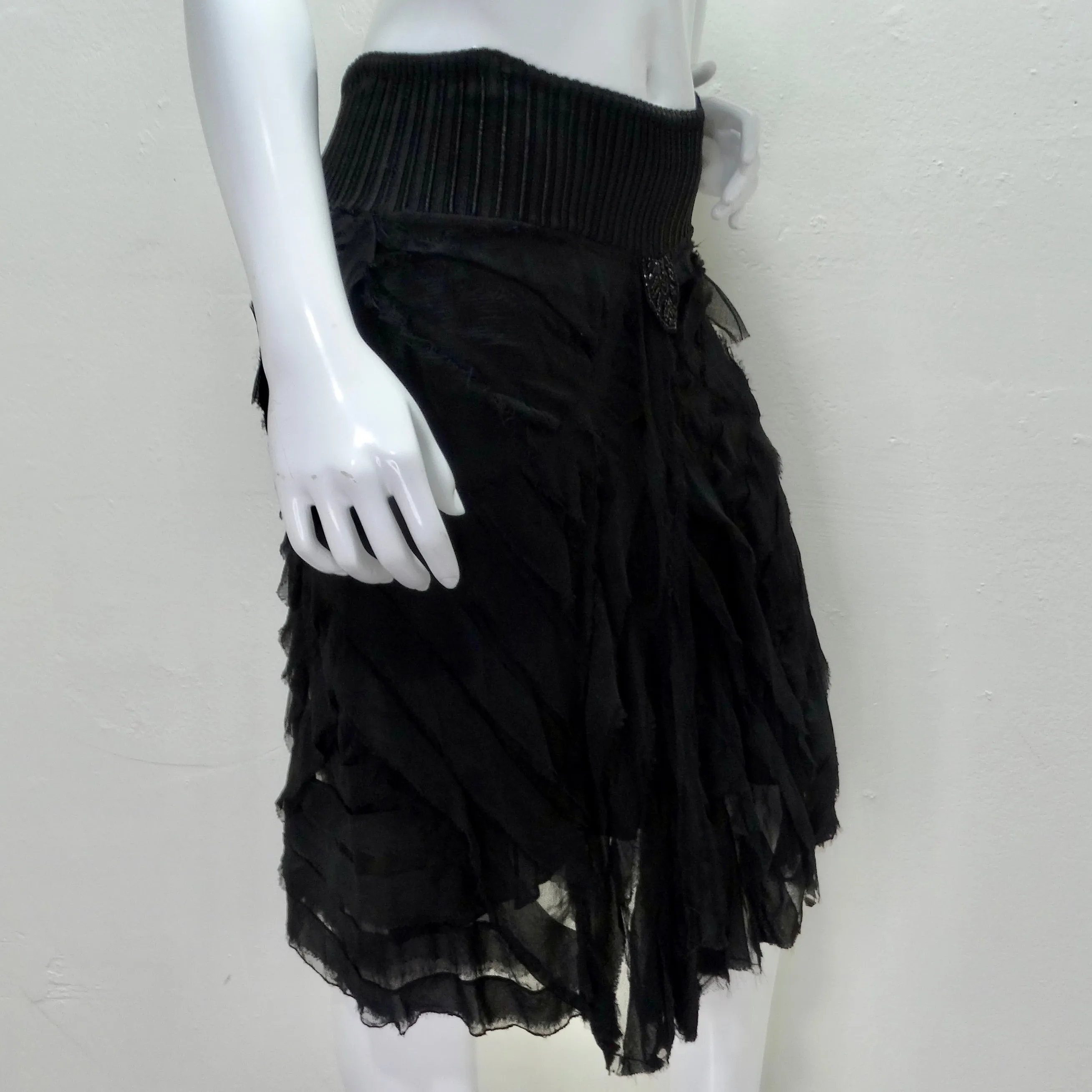 Roberto Cavalli 1990s Black Ruffle Midi Skirt