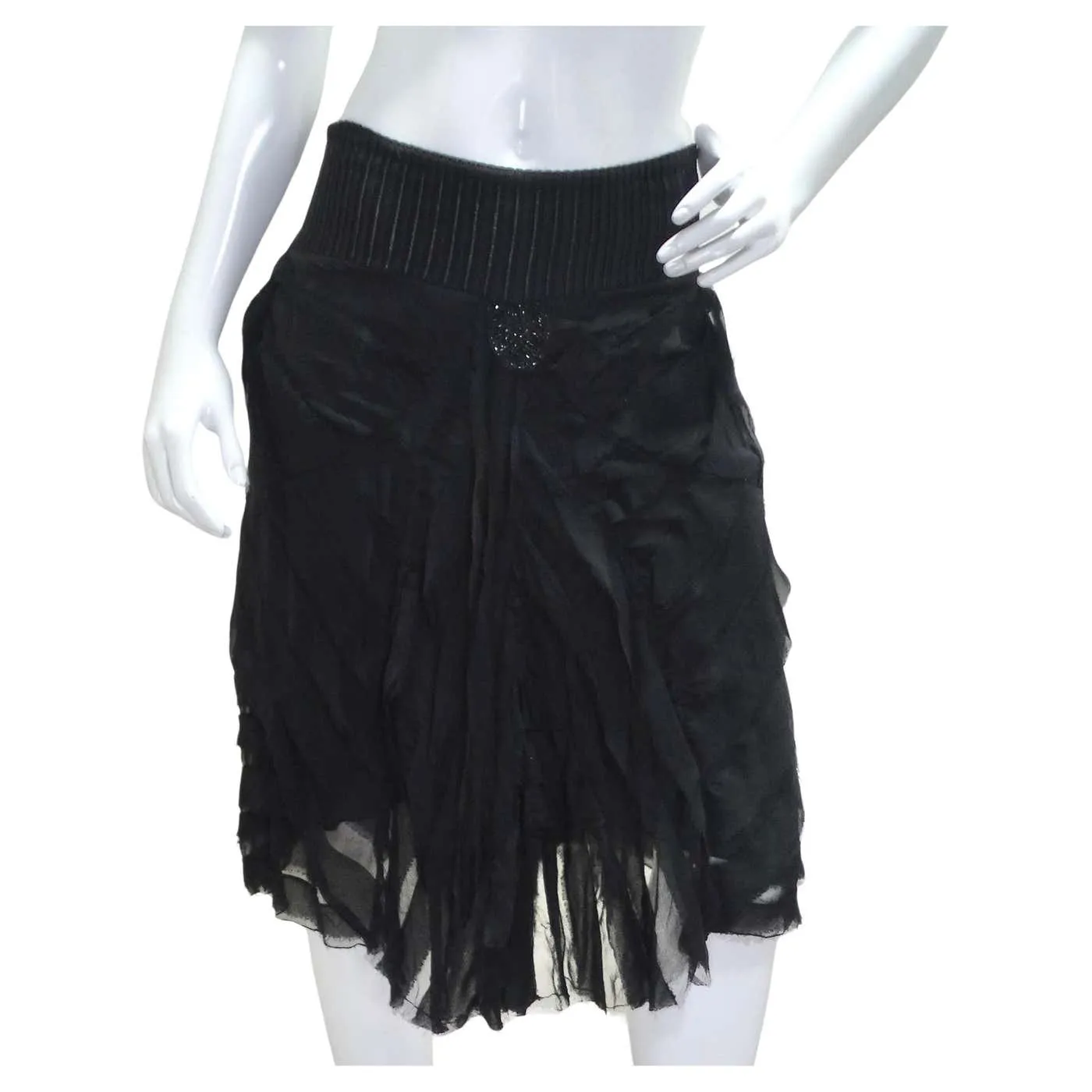 Roberto Cavalli 1990s Black Ruffle Midi Skirt