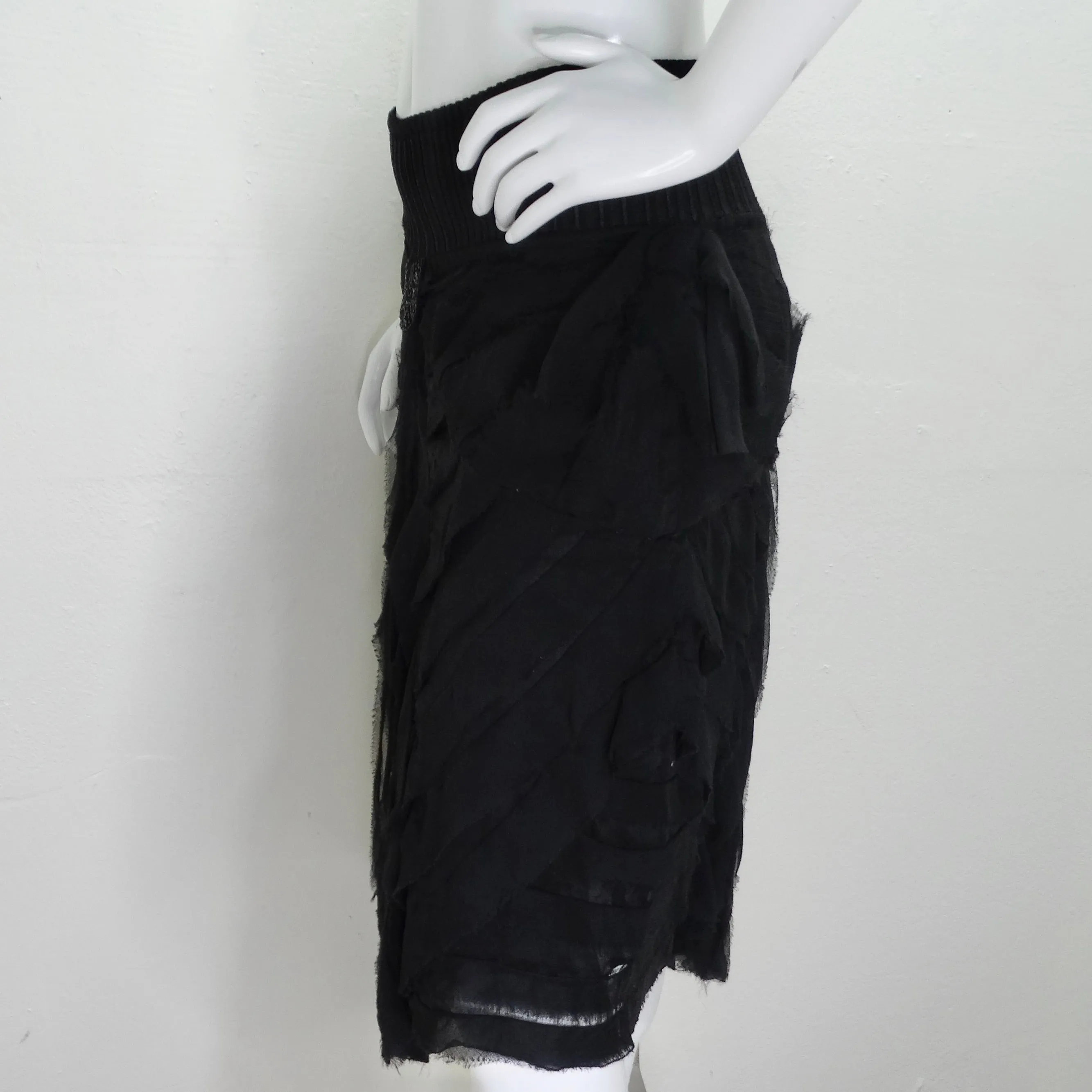 Roberto Cavalli 1990s Black Ruffle Midi Skirt