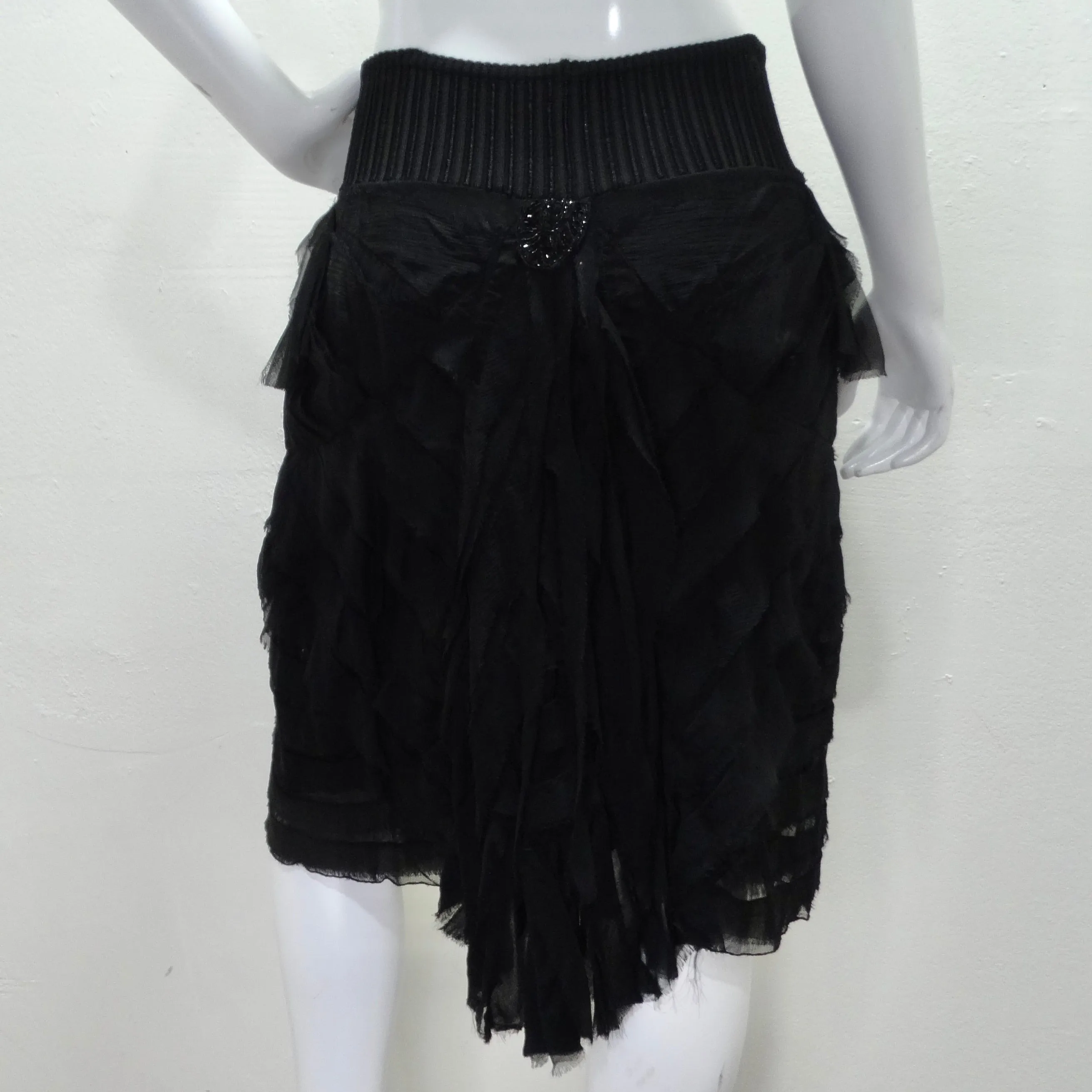 Roberto Cavalli 1990s Black Ruffle Midi Skirt