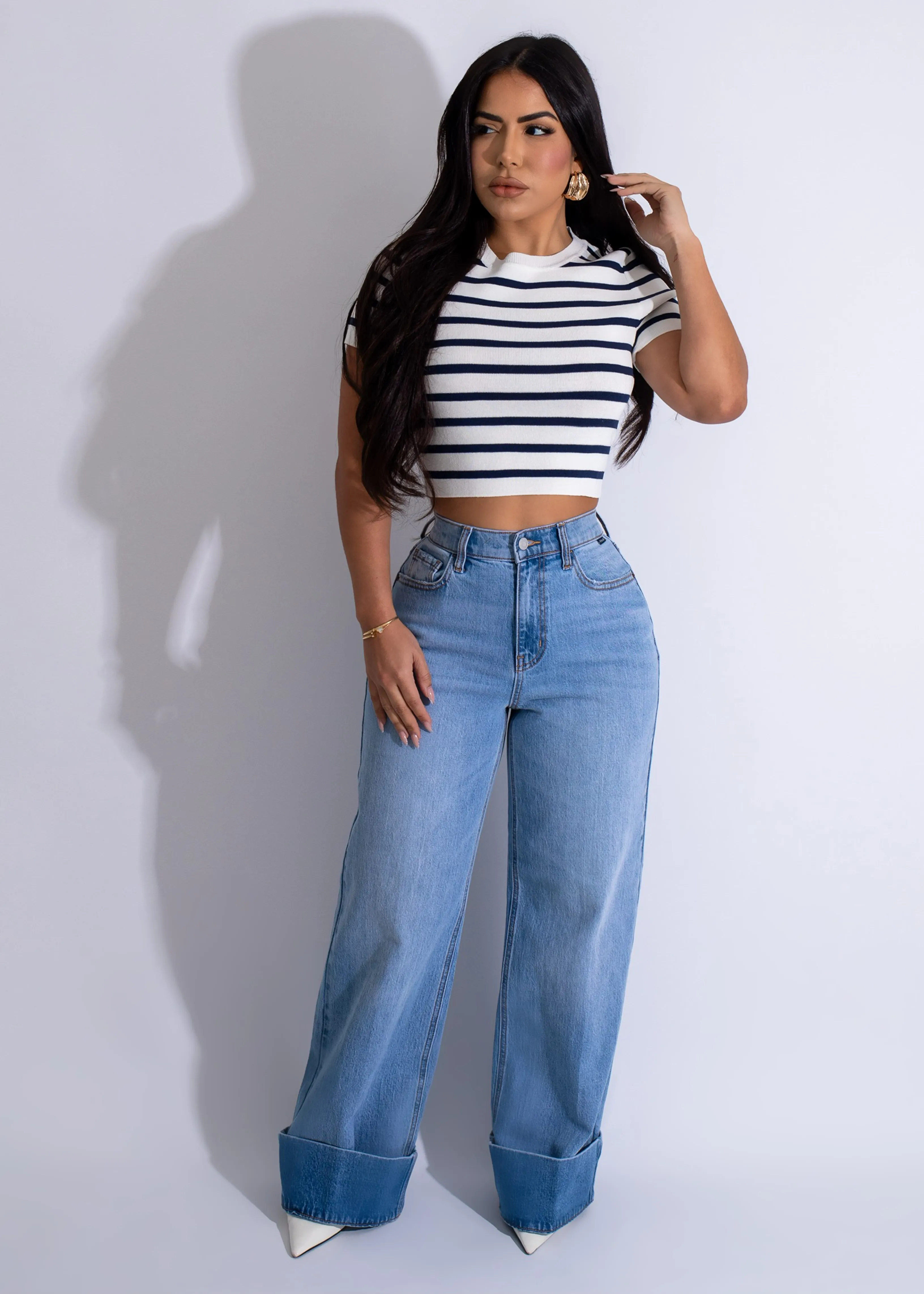 Sailor's Stripes Knit Crop Top Blue