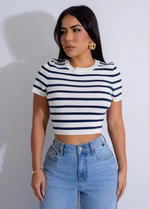 Sailor's Stripes Knit Crop Top Blue
