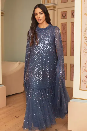 Scatter Dot Cape Tiered Ankle Gown