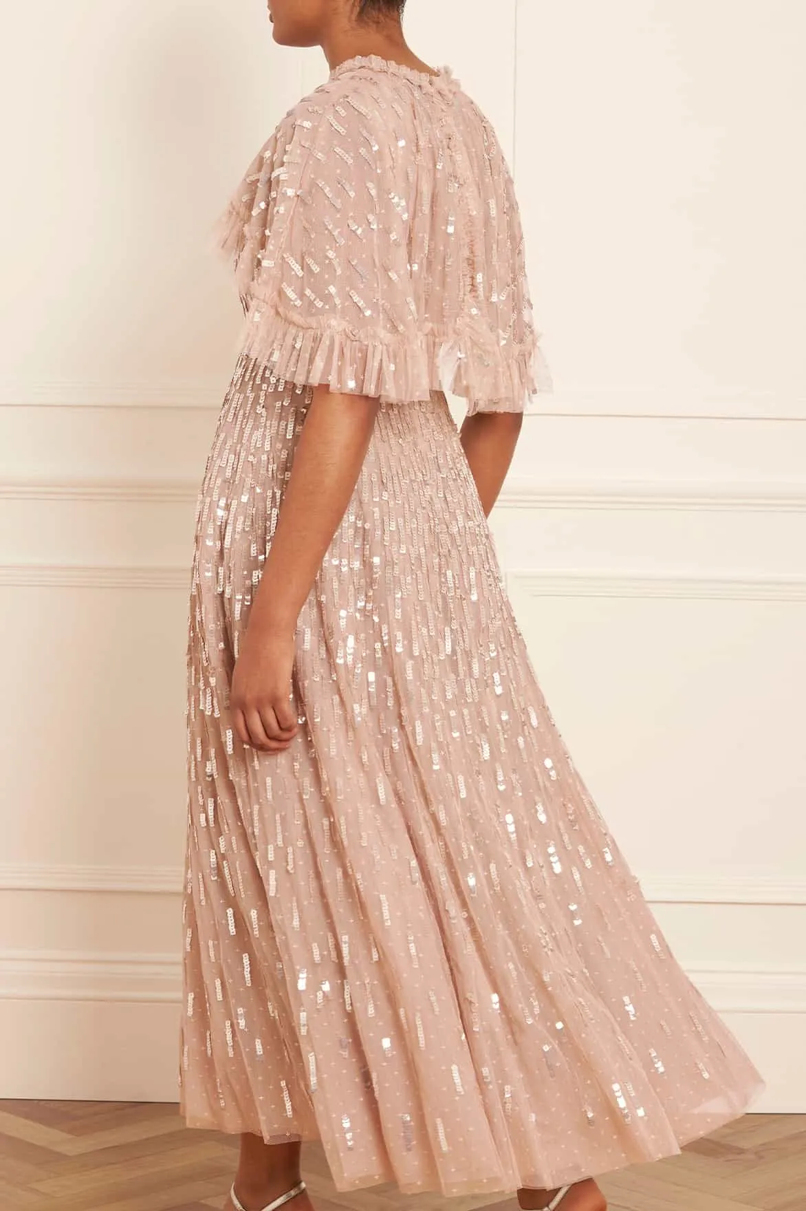 Sequin Dash Cape Ankle Gown