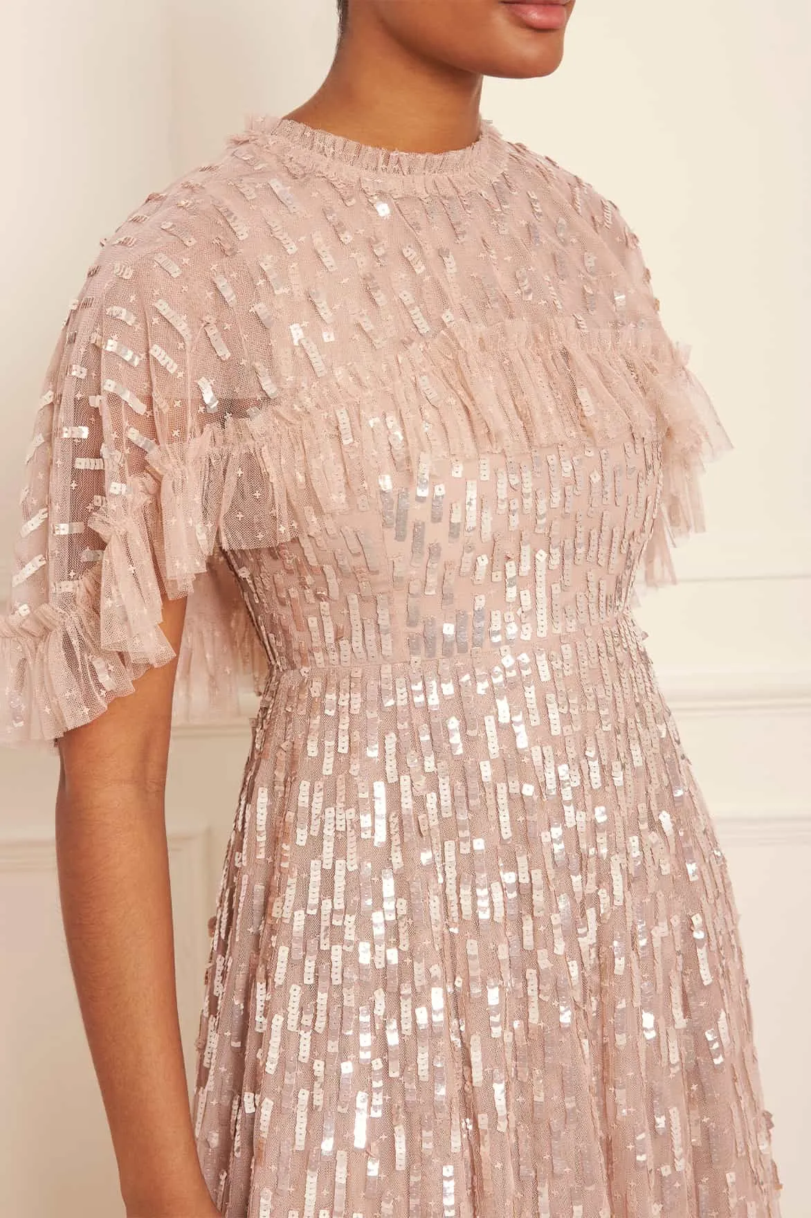 Sequin Dash Cape Ankle Gown