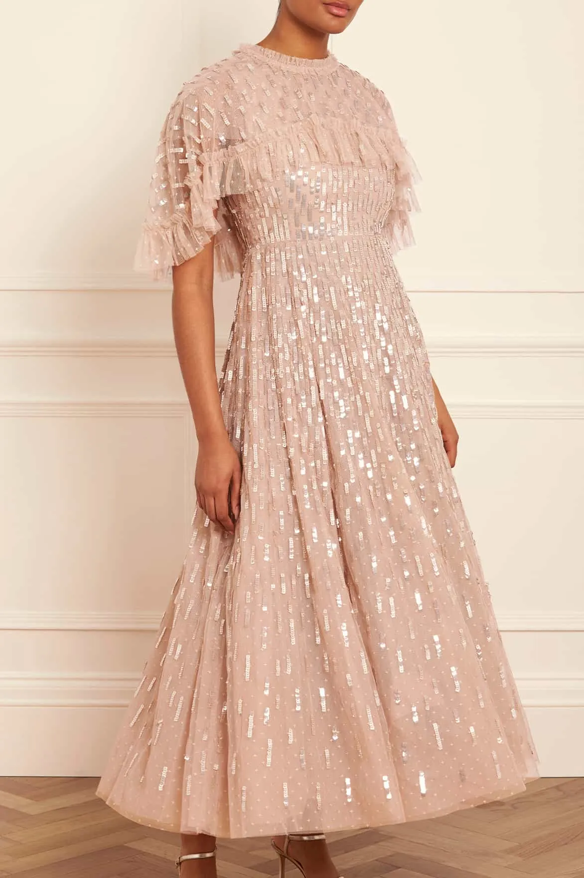 Sequin Dash Cape Ankle Gown
