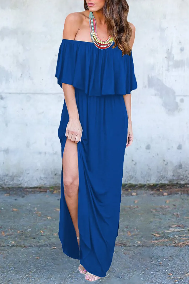 Sexy Casual Solid Pocket Flounce Off the Shoulder A Line Dresses(5 Colors)
