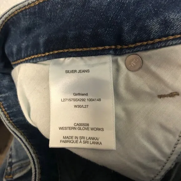 Silver Jeans Size 30W Girlfriend Skinny Mid Rise Blue Raw Hem Ankle Pants NEW