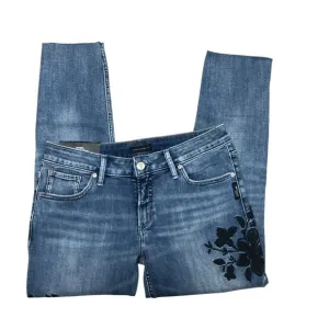 Silver Jeans Size 30W Girlfriend Skinny Mid Rise Blue Raw Hem Ankle Pants NEW
