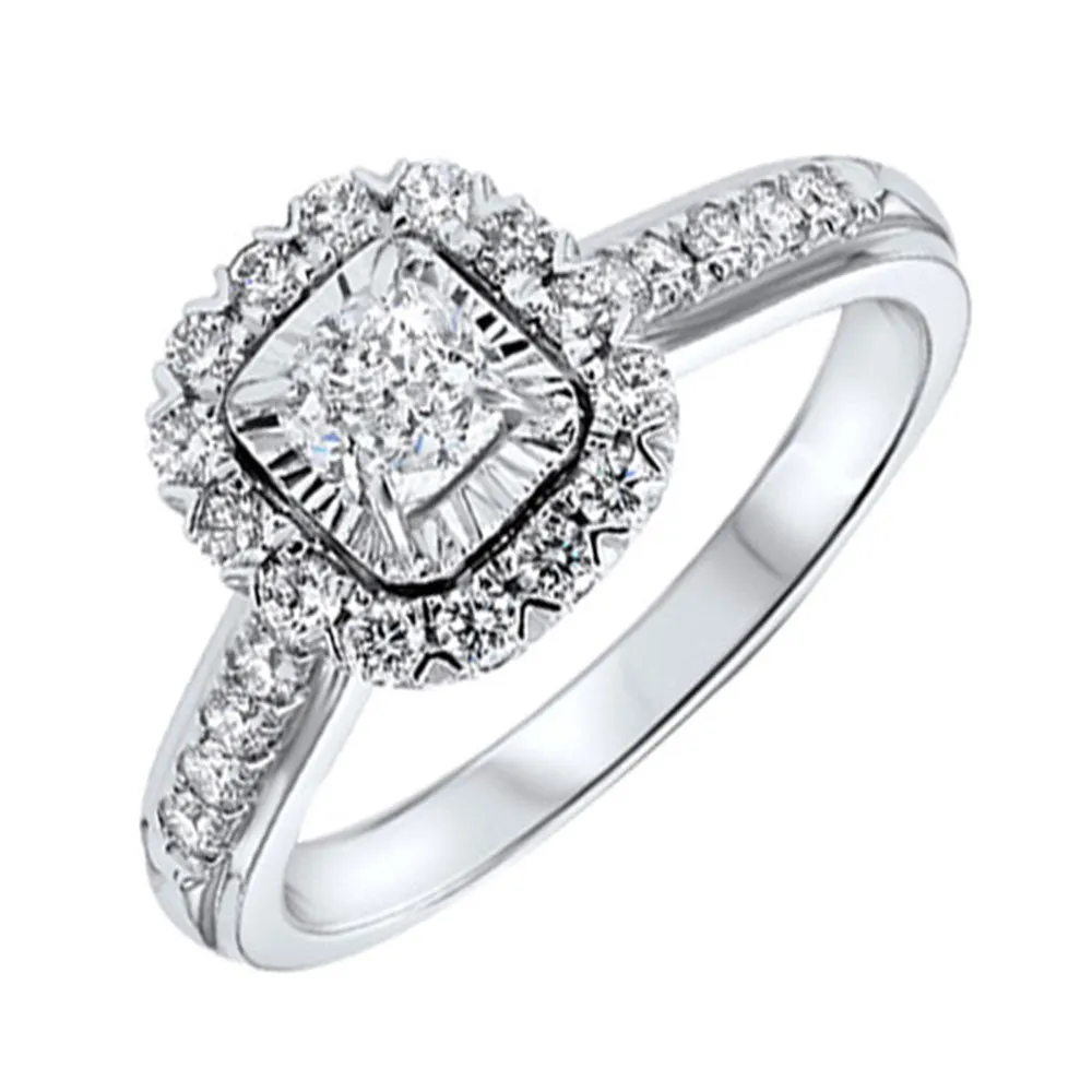 Silver (SLV 995) Cubic Zirconia Basics Halo Ring - 1 ctw