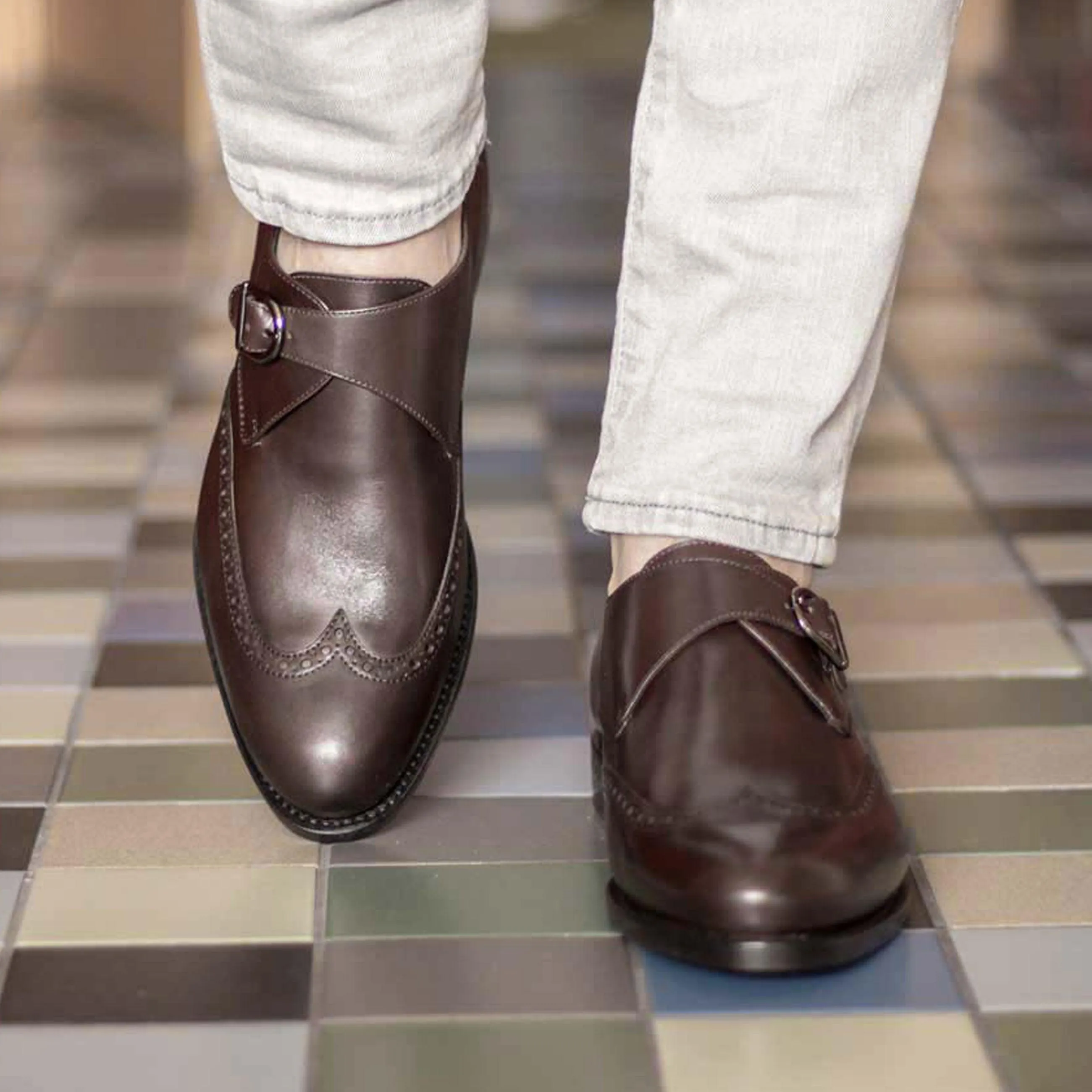 Single Monk dark brown box calf