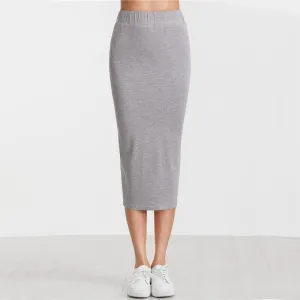 Solid Pencil Elastic Waist Skirt