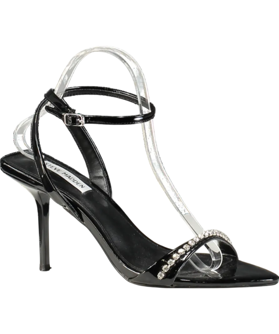 STEVE MADDEN Black Patent Diamante Sandal Heels UK 6 EU 39 👠