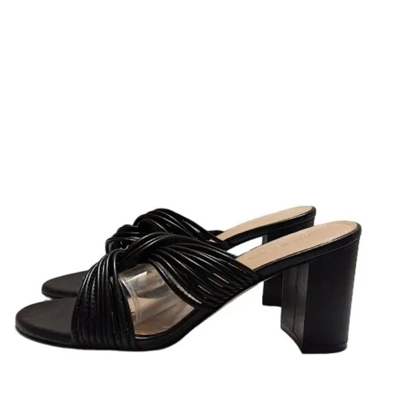 Stuart Weitzman Twist Block 75 Black Leather Block Heel Sandal Size 7.5 NWOBX