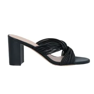 Stuart Weitzman Twist Block 75 Black Leather Block Heel Sandal Size 7.5 NWOBX