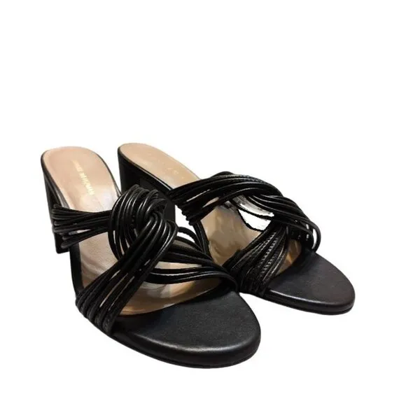 Stuart Weitzman Twist Block 75 Black Leather Block Heel Sandal Size 7.5 NWOBX