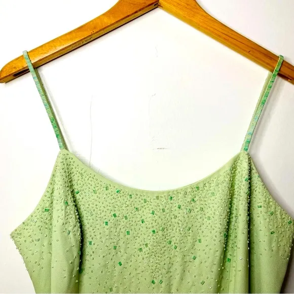 t. carolyn womans size 14 formal green strappy beaded maxi dress