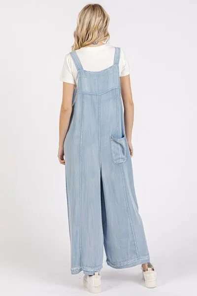 The Overall Look Wide Strap Wide Leg Overalls with Pockets