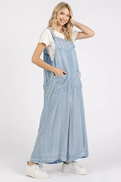 The Overall Look Wide Strap Wide Leg Overalls with Pockets