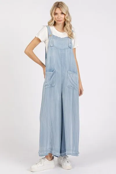 The Overall Look Wide Strap Wide Leg Overalls with Pockets