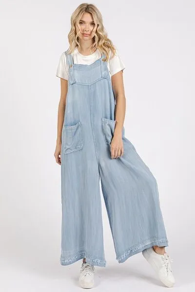 The Overall Look Wide Strap Wide Leg Overalls with Pockets