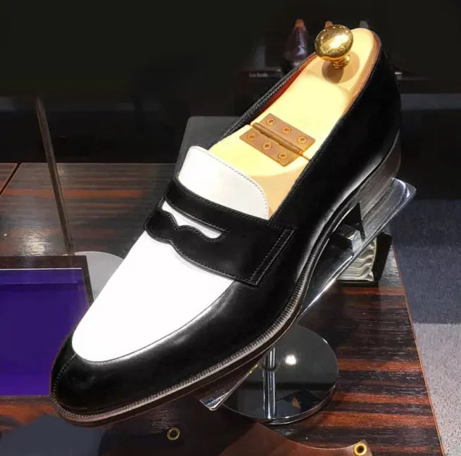 Two Tone Black and White Leather Spectator Shoes