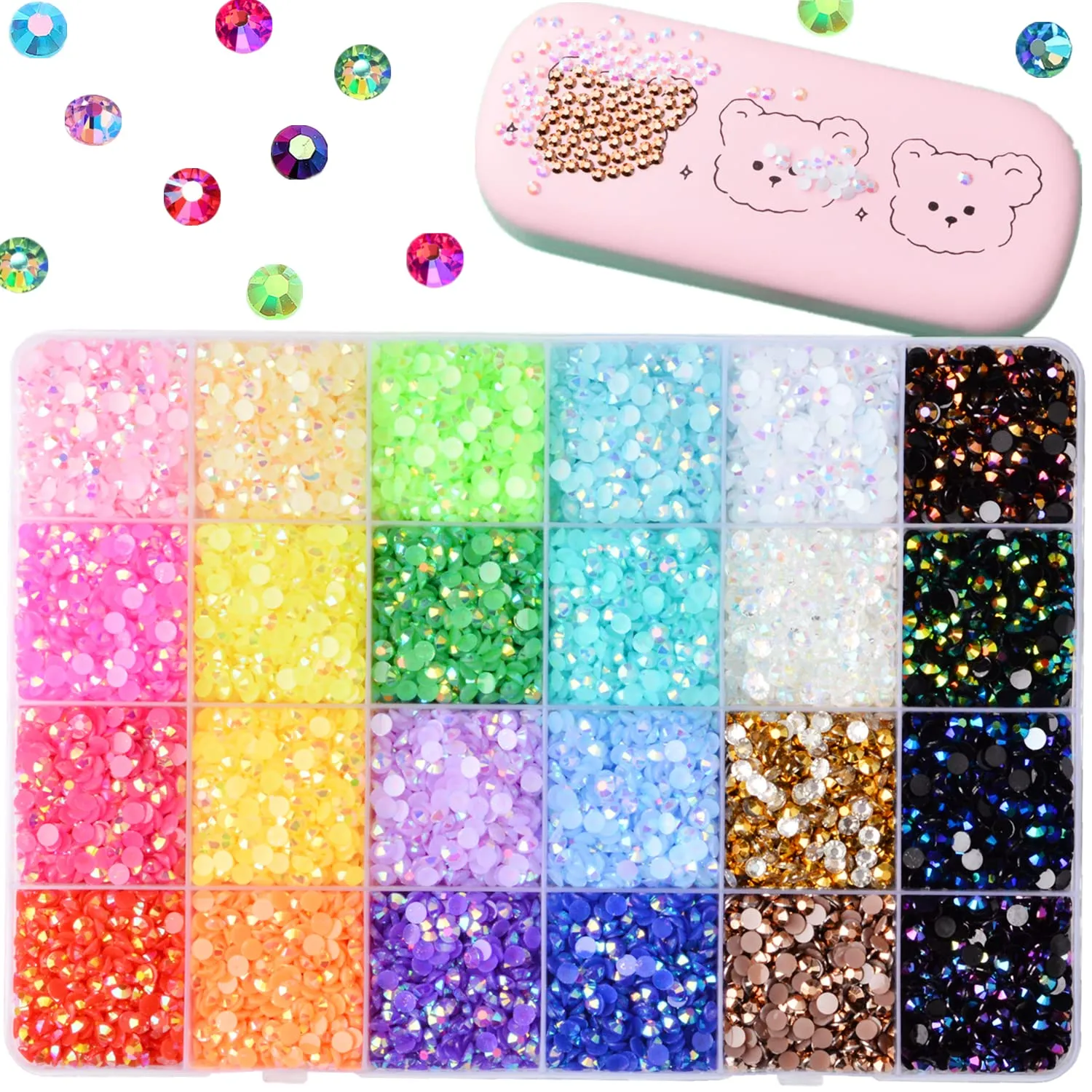 Umillars 13500 Pieces Flatback Nail Art Crystal Rhinestones Mix 24 Colors with Pick Up Tweezer and Picker Wax Pencil for Crafts Clothes Shoes Face Makeup (kit-4)