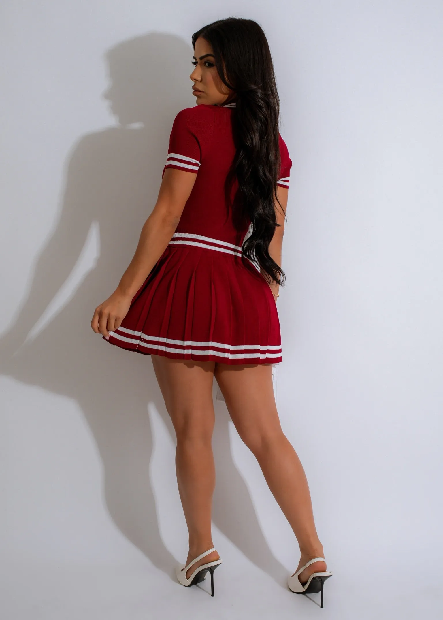 Varsity Charm Knit Skirt Set Red