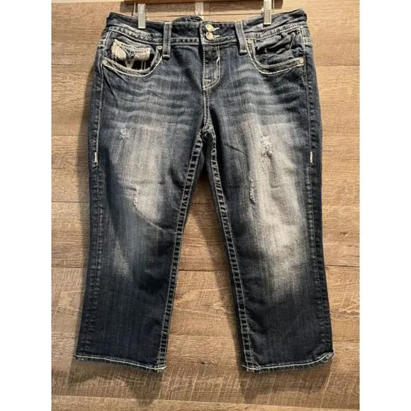Vigoss The Chelsea Rhinestone Capri Distressed Jeans Size 11/12